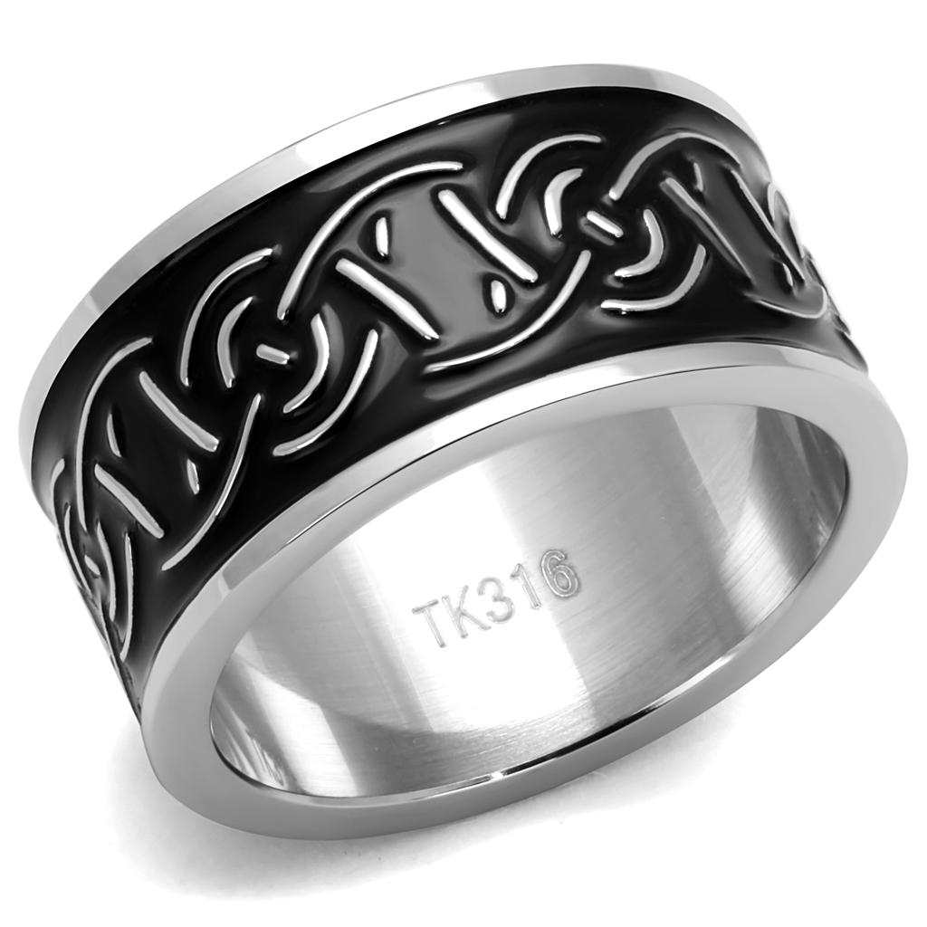 High polished (no plating) Stainless Steel Ring with Epoxy  in Jet