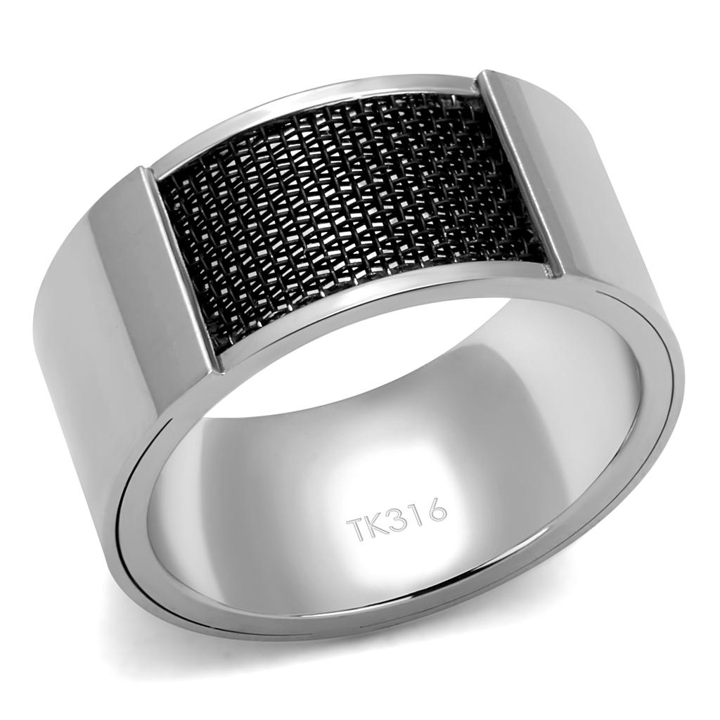 High polished (no plating) Stainless Steel Ring with Epoxy  in Jet