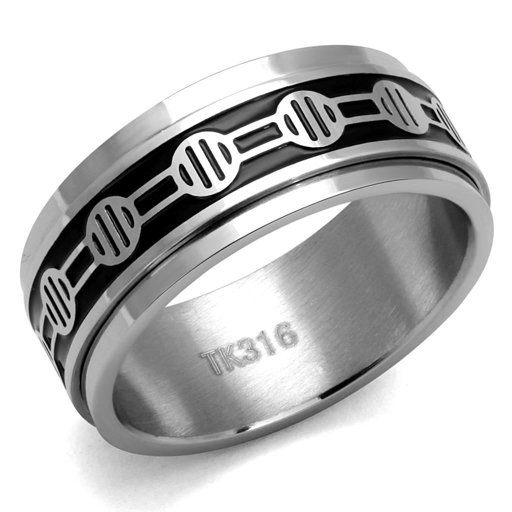 High polished (no plating) Stainless Steel Ring with Epoxy  in Jet