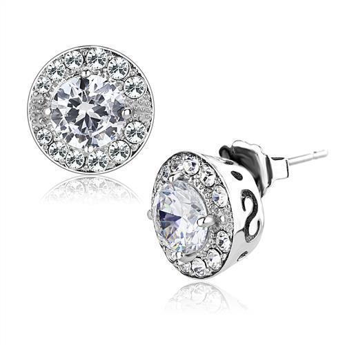High polished (no plating) Stainless Steel Earrings with AAA Grade CZ in Clear