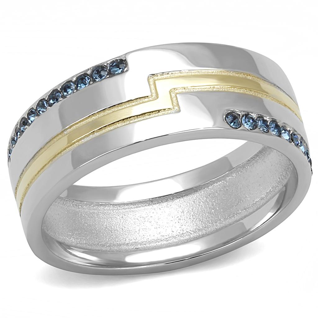 Two-Tone IP Gold (Ion Plating) Stainless Steel Ring with Top Grade Crystal in Montana