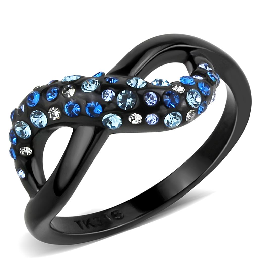 IP Black(Ion Plating) Stainless Steel Ring with Top Grade Crystal in Multi Color