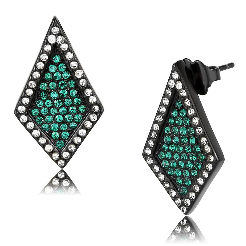 IP Black(Ion Plating) Stainless Steel Earrings with Top Grade Crystal in Emerald