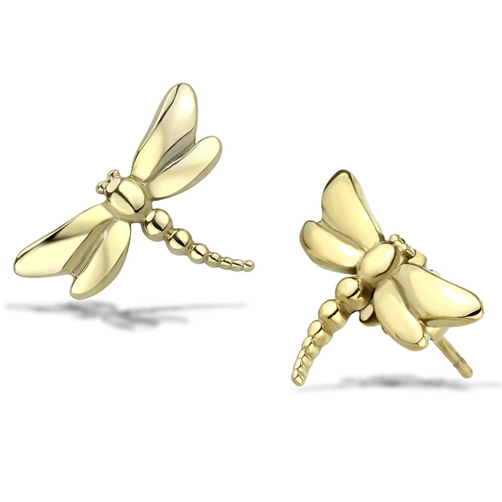 IP Gold(Ion Plating) Stainless Steel Earrings with No Stone