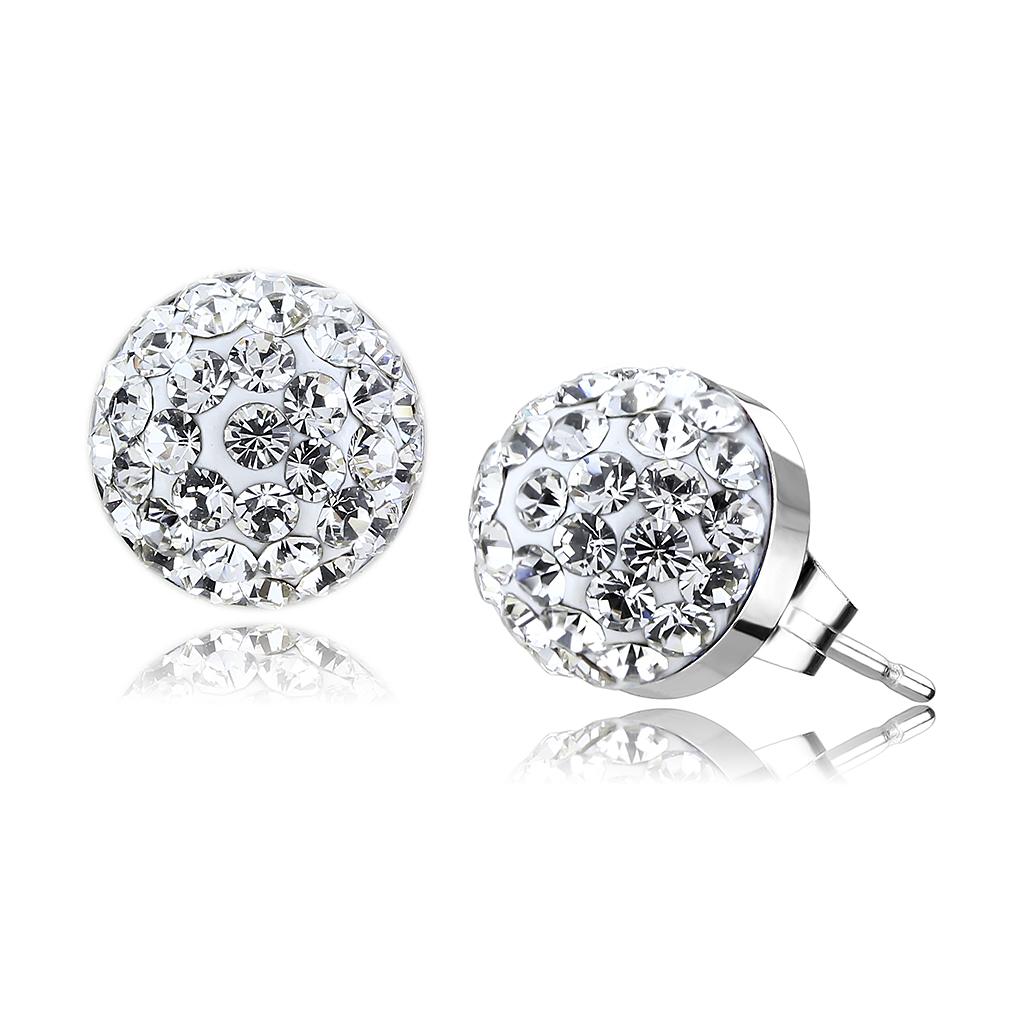 High polished (no plating) Stainless Steel Earrings with Top Grade Crystal in Clear