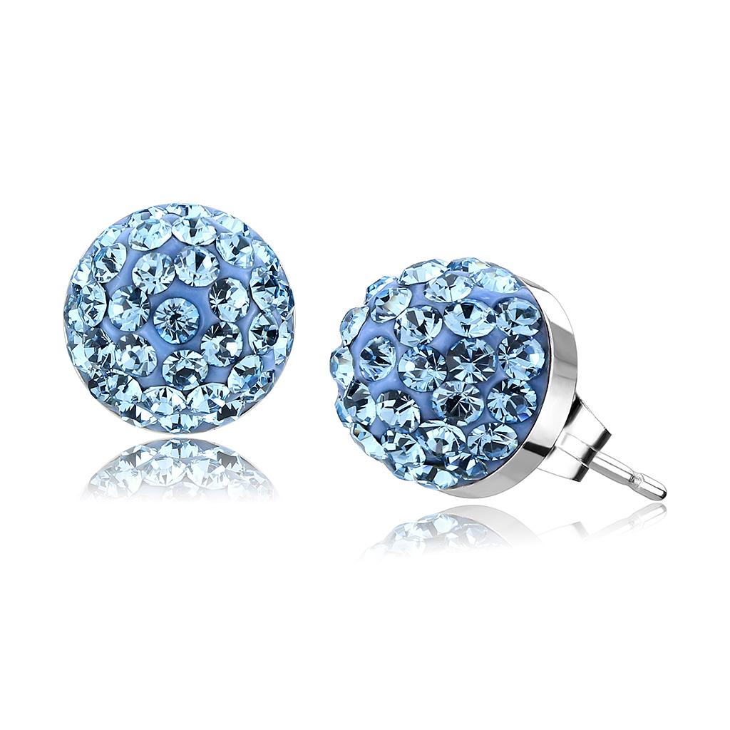 High polished (no plating) Stainless Steel Earrings with Top Grade Crystal in Sea Blue