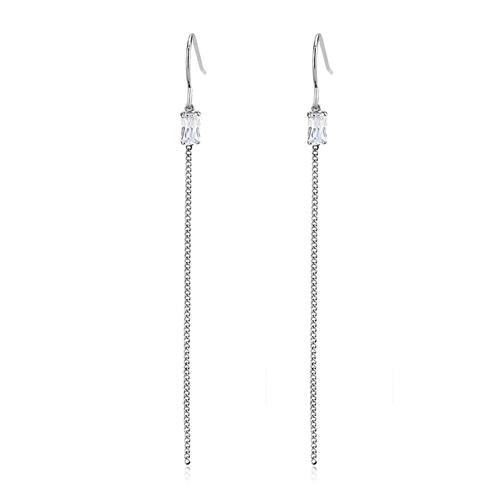 High polished (no plating) Stainless Steel Earrings with AAA Grade CZ in Clear