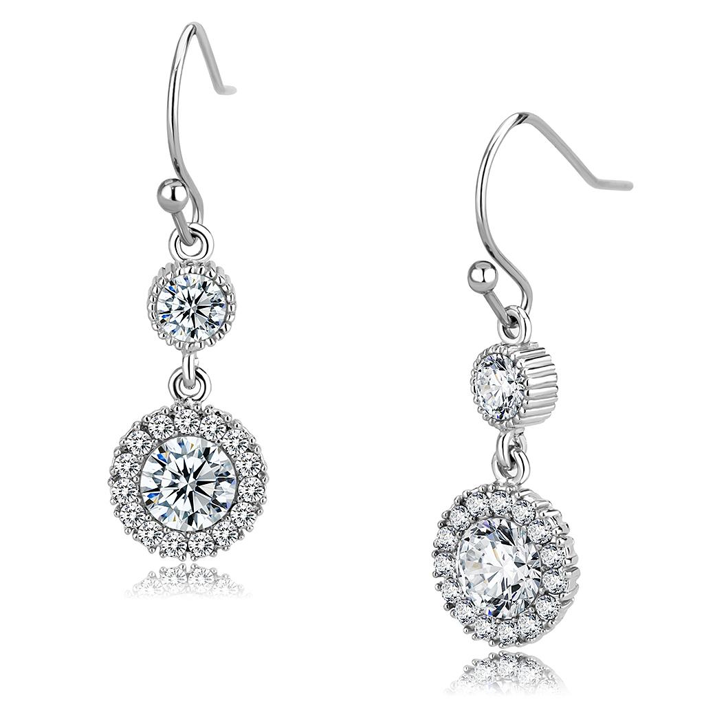High polished (no plating) Stainless Steel Earrings with AAA Grade CZ in Clear