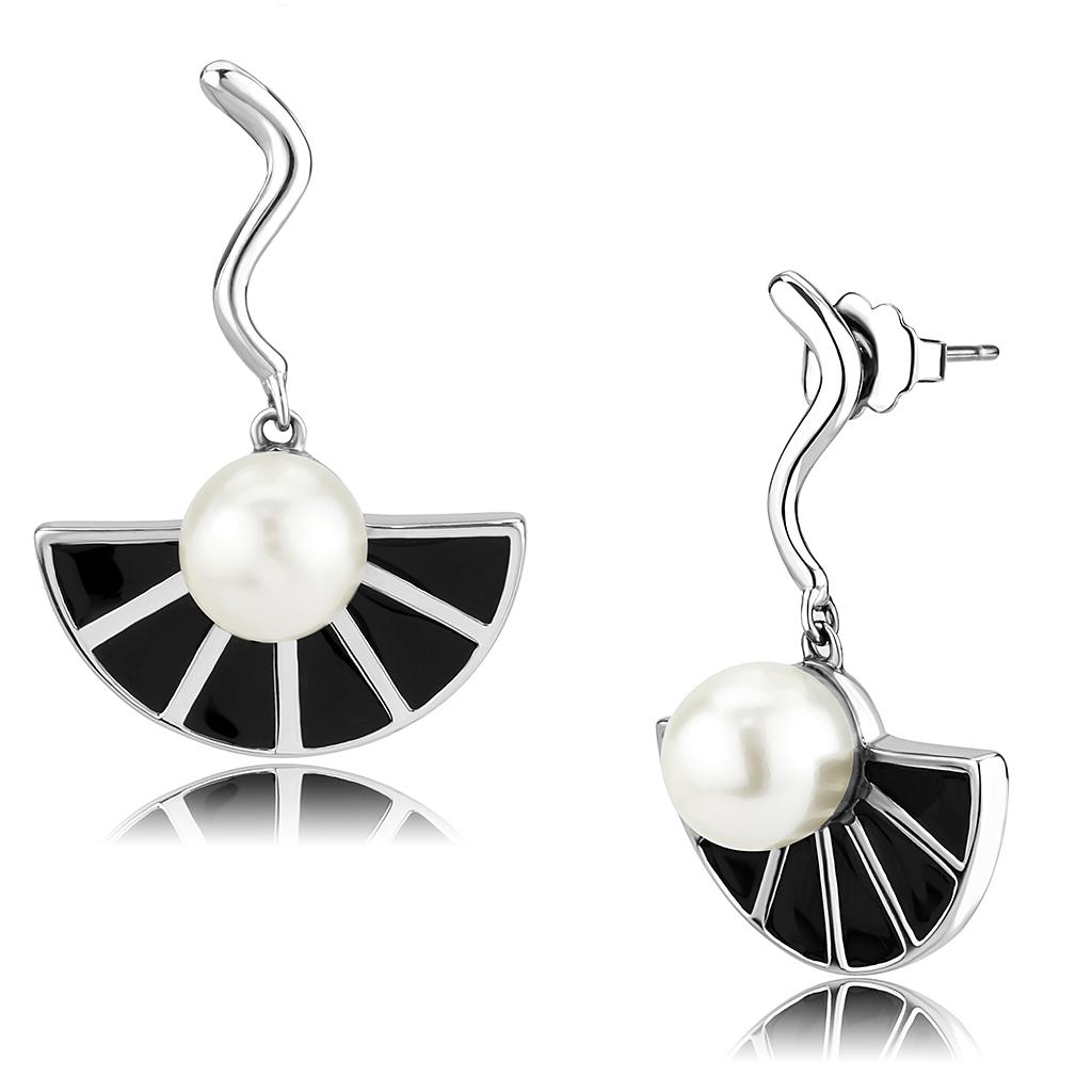 No Plating Stainless Steel Earrings with Synthetic Pearl in White