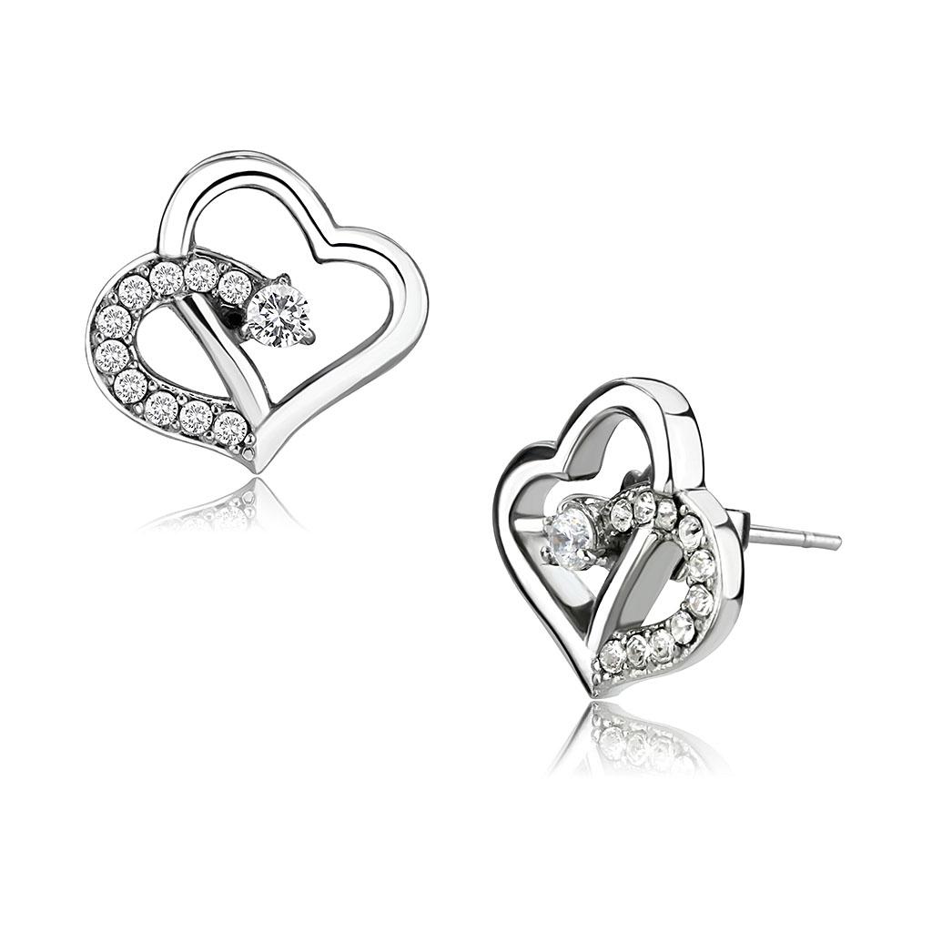 High polished (no plating) Stainless Steel Earrings with AAA Grade CZ in Clear