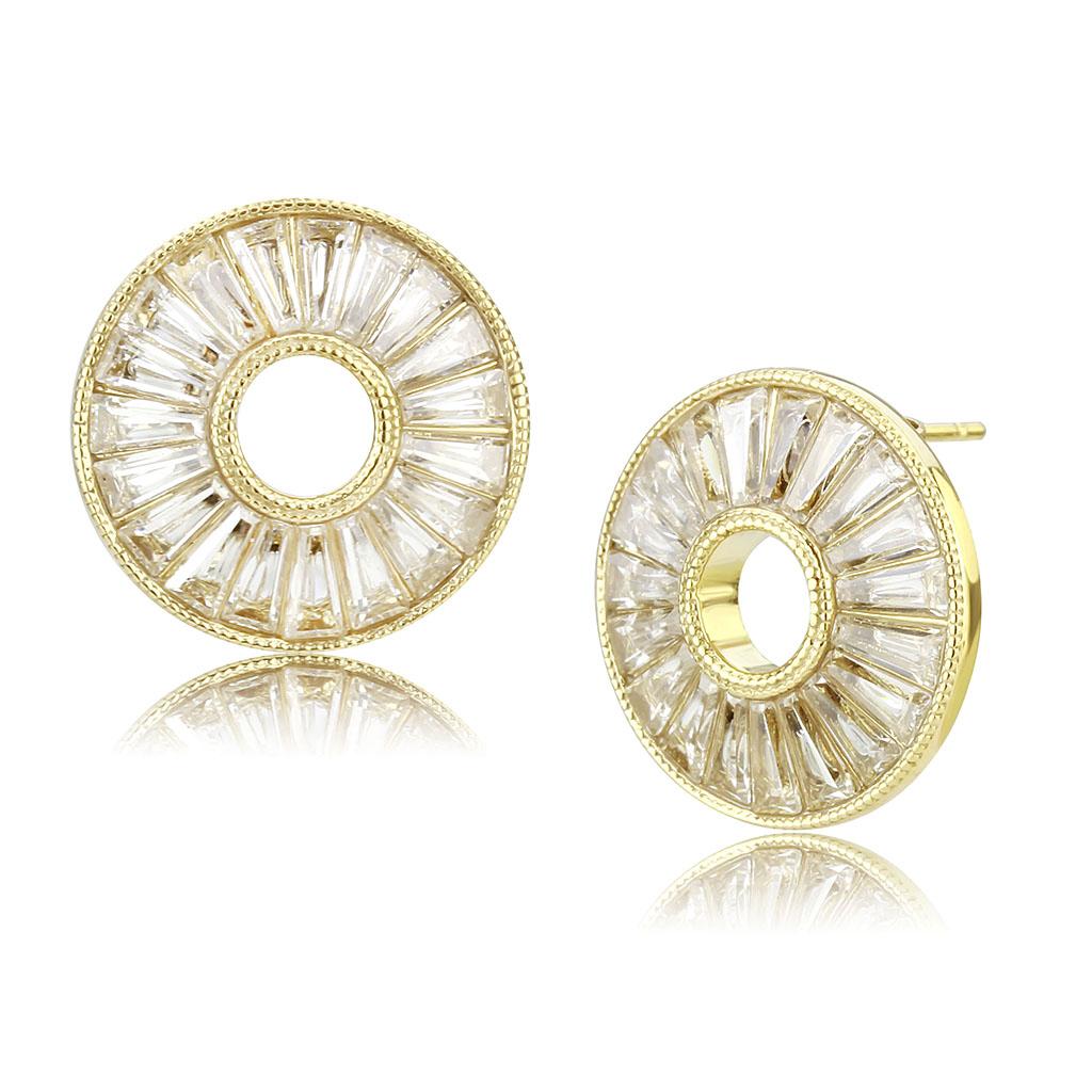 IP Gold(Ion Plating) Stainless Steel Earrings with AAA Grade CZ in Clear