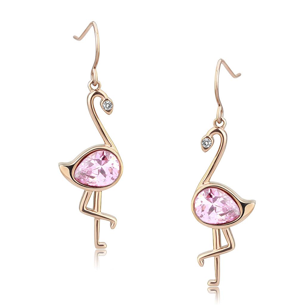 IP Rose Gold(Ion Plating) Stainless Steel Earrings with AAA Grade CZ in Rose