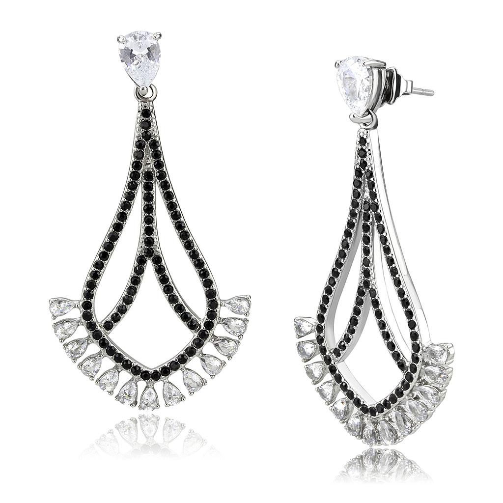 High polished (no plating) Stainless Steel Earrings with AAA Grade CZ in Clear