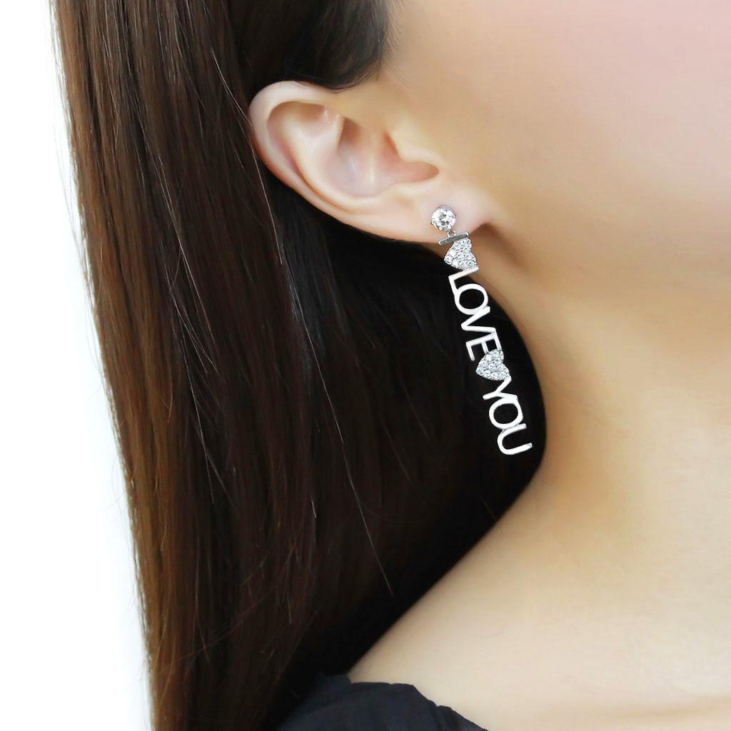 High polished (no plating) Stainless Steel Earrings with AAA Grade CZ in Clear