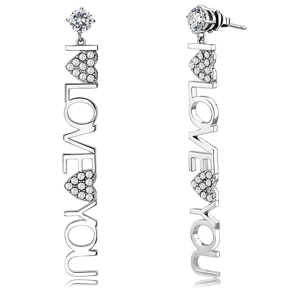 High polished (no plating) Stainless Steel Earrings with AAA Grade CZ in Clear