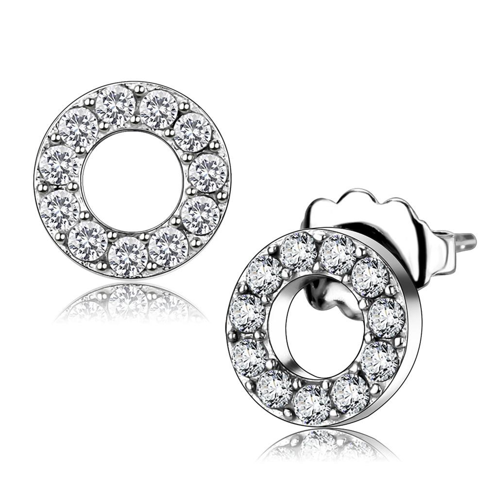 High polished (no plating) Stainless Steel Earrings with AAA Grade CZ in Clear