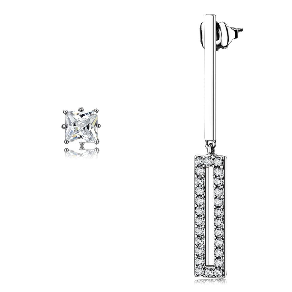High polished (no plating) Stainless Steel Earrings with AAA Grade CZ in Clear