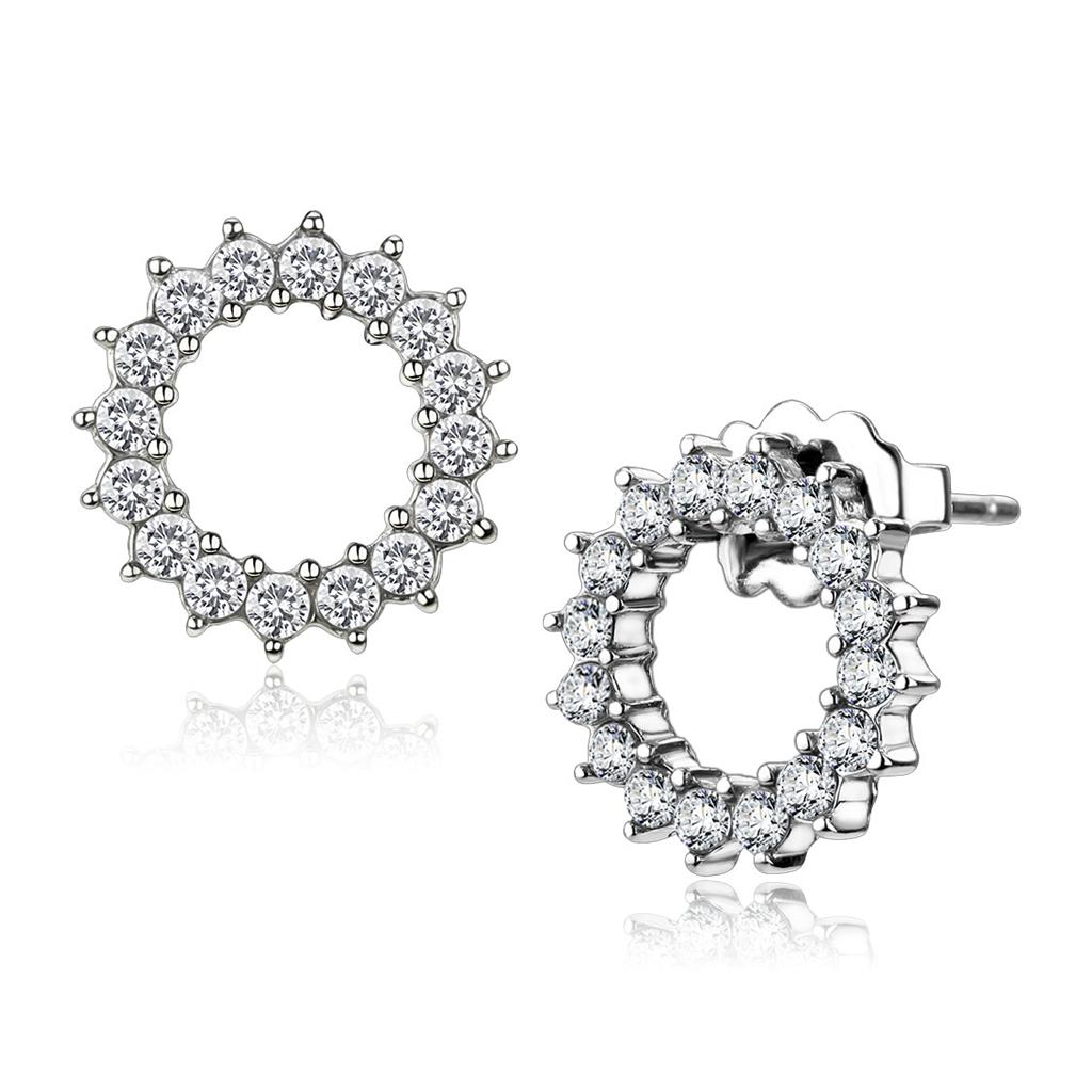 High polished (no plating) Stainless Steel Earrings with AAA Grade CZ in Clear