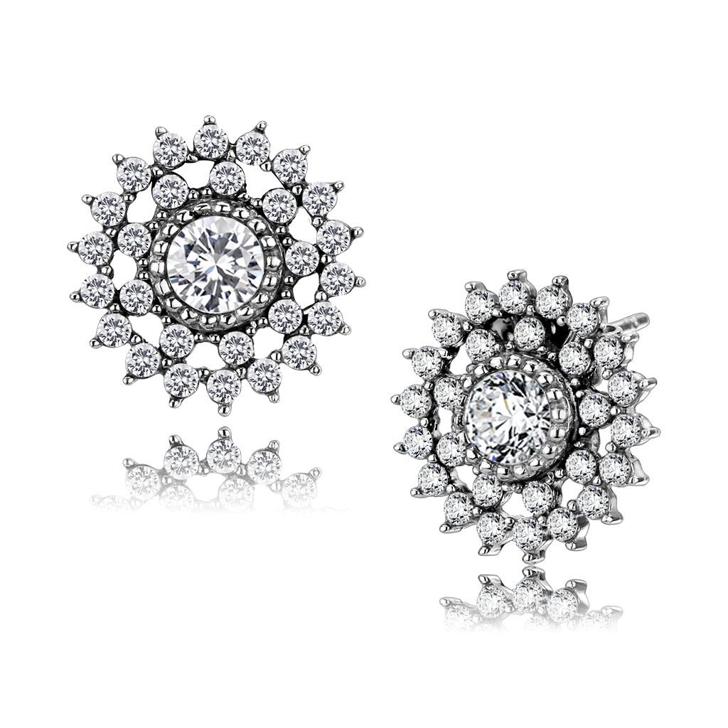 High polished (no plating) Stainless Steel Earrings with AAA Grade CZ in Clear