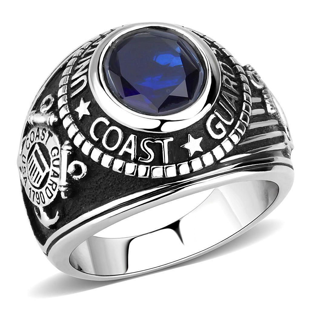 Stainless Steel Coast Guard Ring with Montana Blue Glass