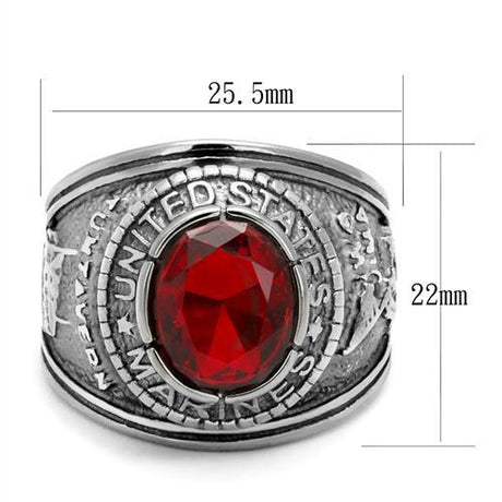 High-Polished Stainless Steel Marines Ring with Siam Red Glass