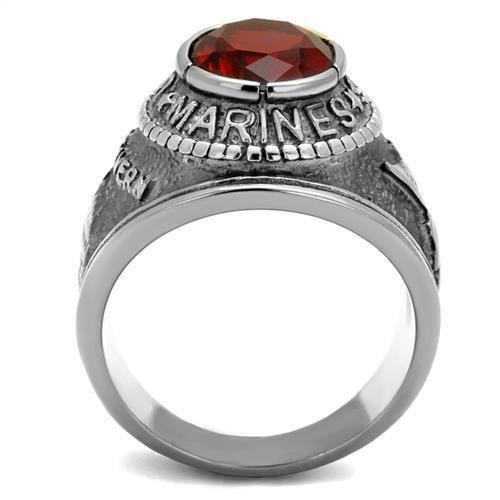 High-Polished Stainless Steel Marines Ring with Siam Red Glass