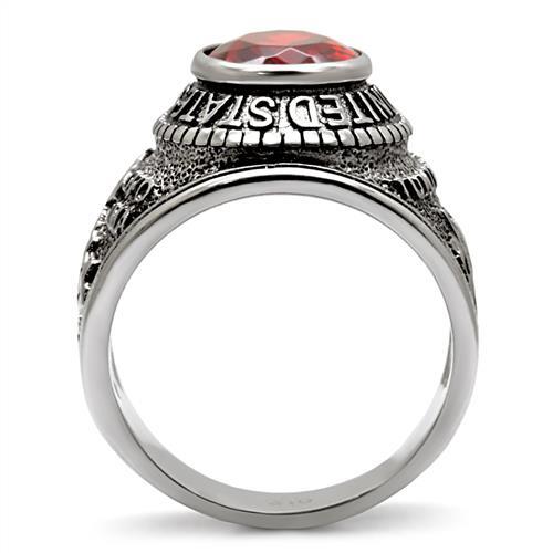 High-Polished Stainless Steel Marines Ring with Siam Red Glass