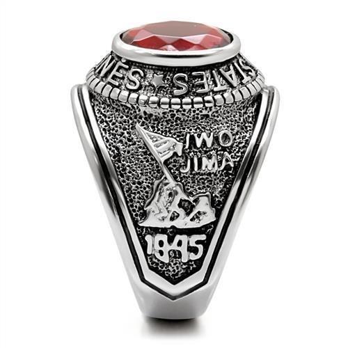 High-Polished Stainless Steel Marines Ring with Siam Red Glass