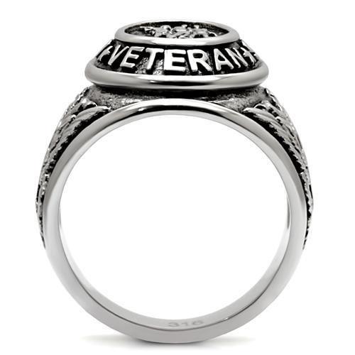 Silver US Veteran Ring – Stainless Steel Military Tribute (Size 8–14)