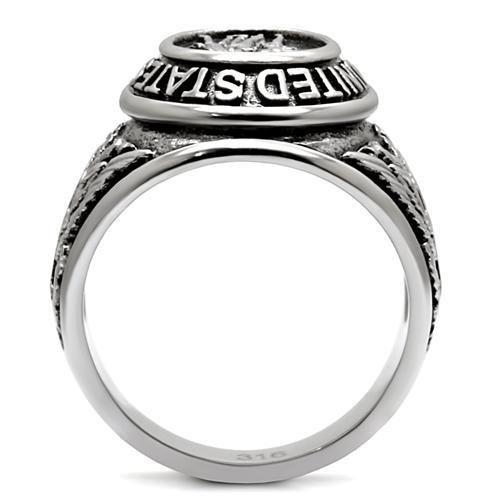 Silver US Veteran Ring – Stainless Steel Military Tribute (Size 8–14)