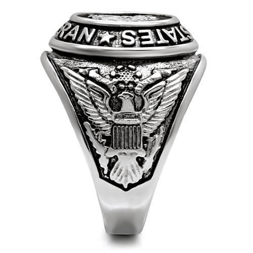 Silver US Veteran Ring – Stainless Steel Military Tribute (Size 8–14)