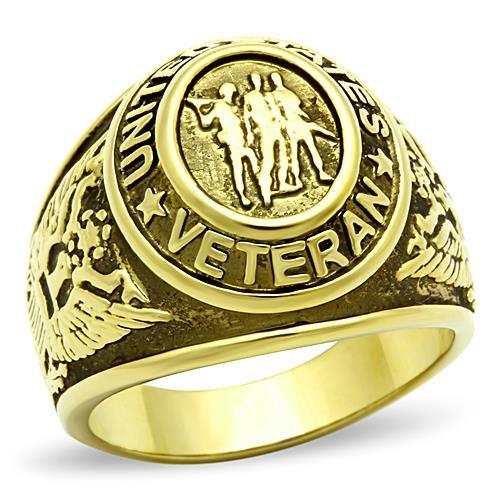 Gold-Plated Stainless Steel Veteran Ring with Jet Epoxy Inlay