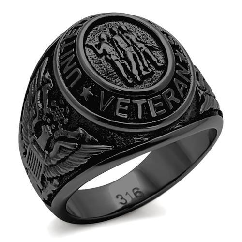 Stainless Steel Veteran Ring with Black Jet Epoxy Inlay