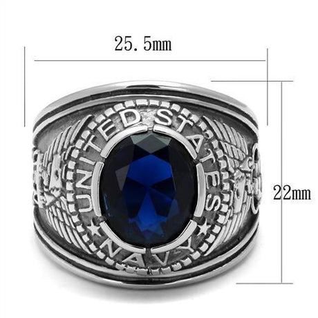 Stainless Steel Navy Ring with Sapphire Blue Glass