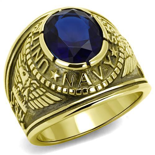 Gold-Plated Stainless Steel Navy Ring with Montana Blue Glass