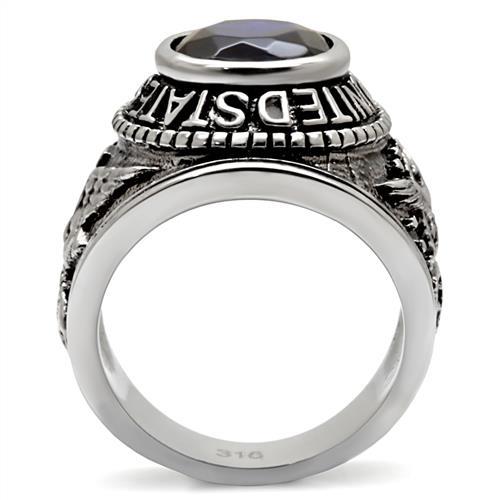 High-Polished Stainless Steel Air Force Ring with Sapphire Blue Glass