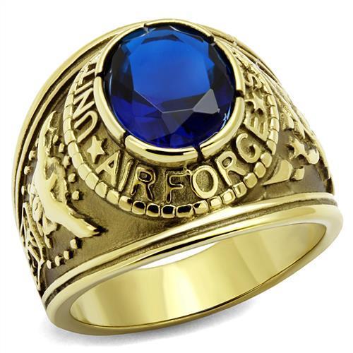 Gold-Plated Stainless Steel Air Force Ring with Montana Blue Glass