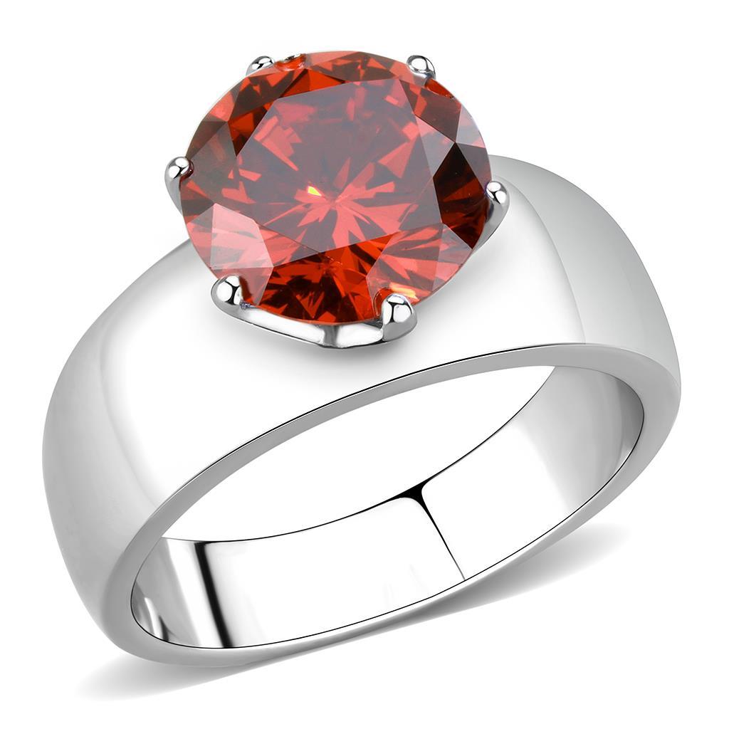 High polished (no plating) Stainless Steel Ring with AAA Grade CZ in Garnet