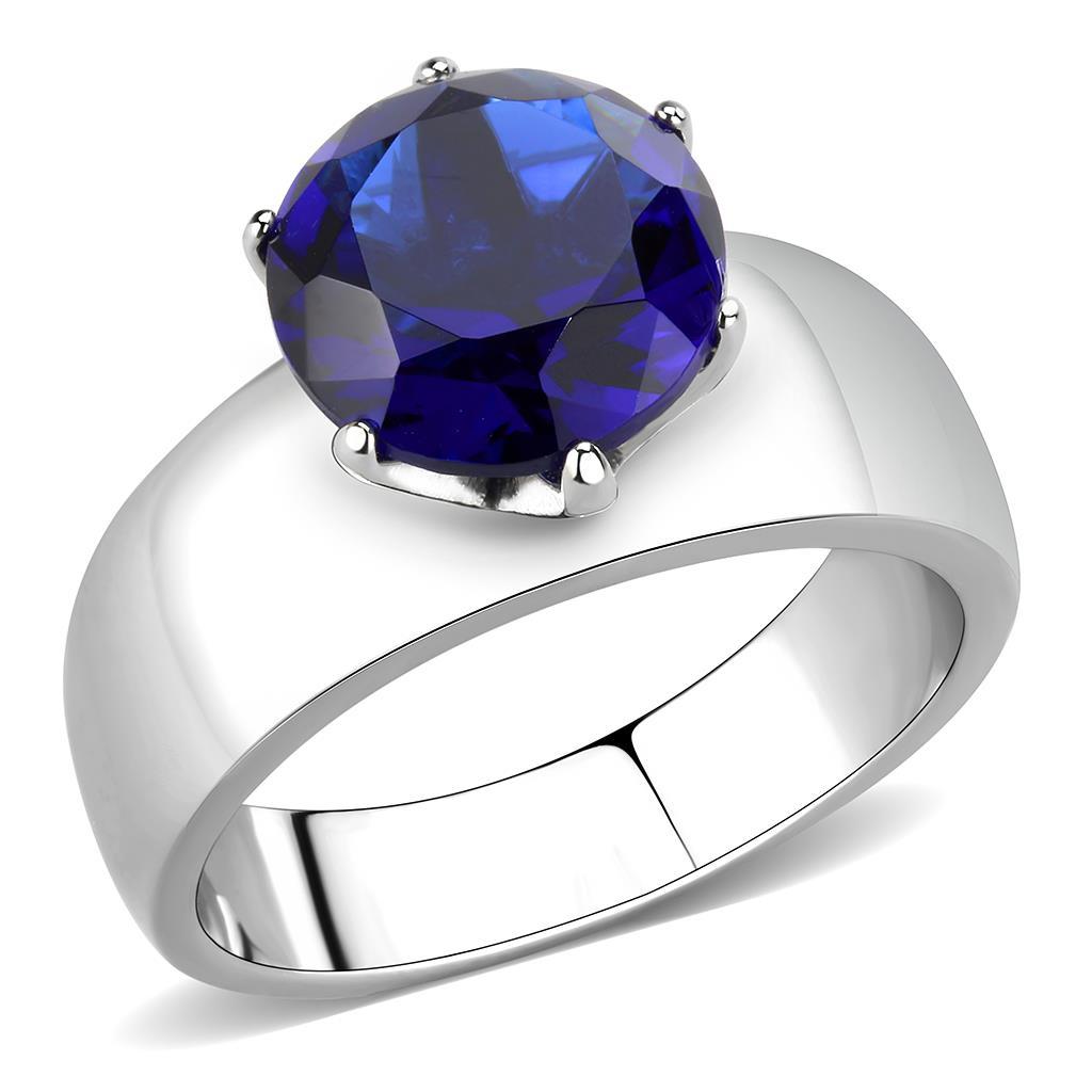 High polished (no plating) Stainless Steel Ring with Synthetic Synthetic Glass in Montana
