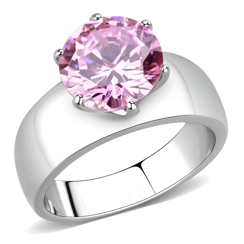High polished (no plating) Stainless Steel Ring with AAA Grade CZ in Rose