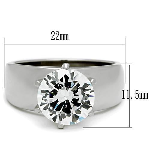 High polished (no plating) Stainless Steel Ring with AAA Grade CZ in Clear