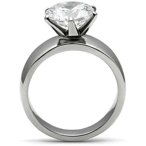 High polished (no plating) Stainless Steel Ring with AAA Grade CZ in Clear