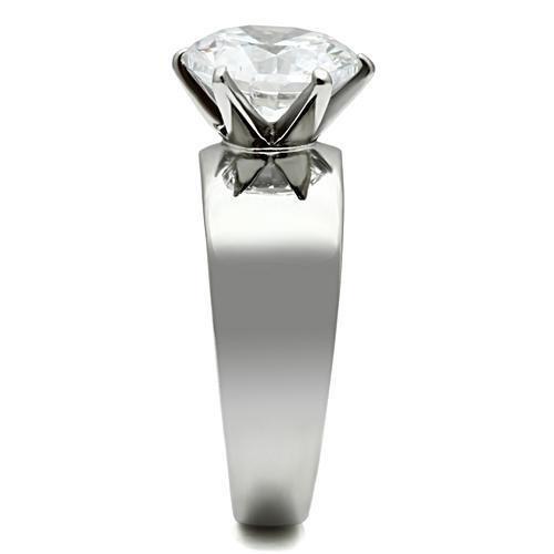 High polished (no plating) Stainless Steel Ring with AAA Grade CZ in Clear