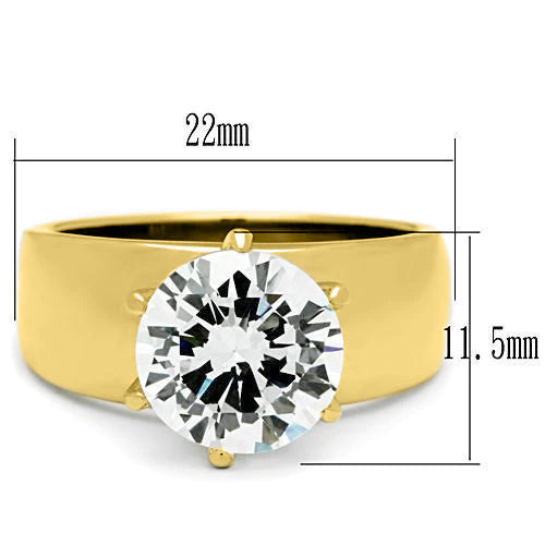 Ion Gold Plating Stainless Steel Ring with AAA Grade CZ in Clear