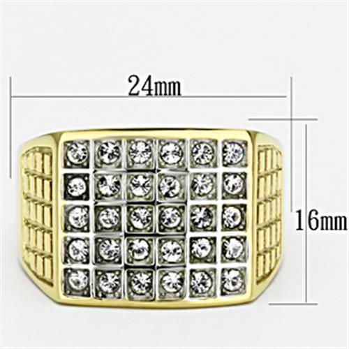 Two-Tone IP Gold (Ion Plating) Stainless Steel Ring with Top Grade Crystal in Clear