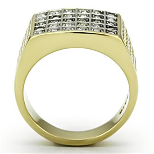 Two-Tone IP Gold (Ion Plating) Stainless Steel Ring with Top Grade Crystal in Clear