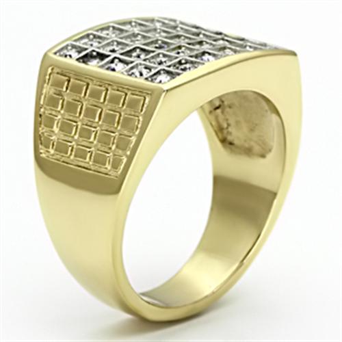 Two-Tone IP Gold (Ion Plating) Stainless Steel Ring with Top Grade Crystal in Clear