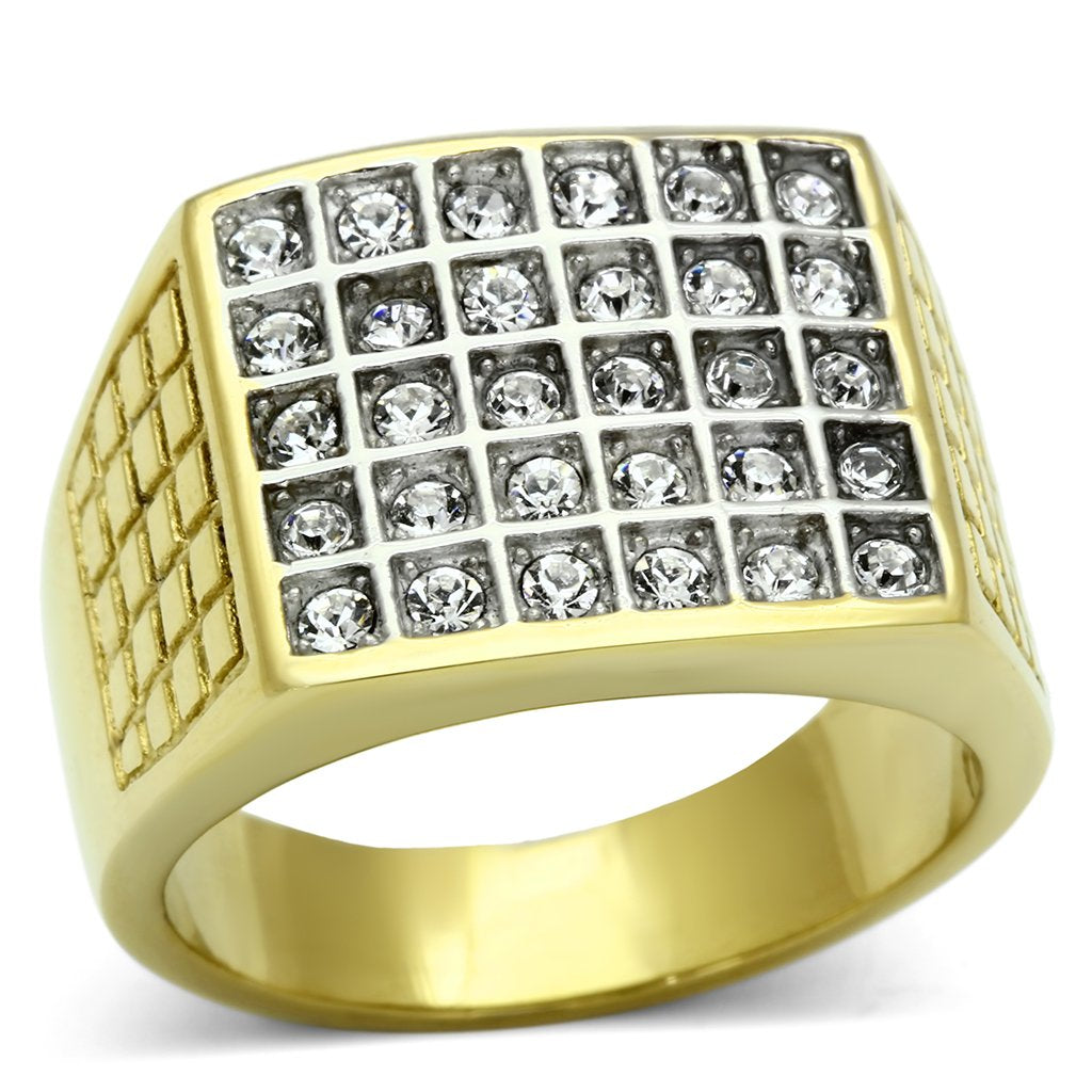 Two-Tone IP Gold (Ion Plating) Stainless Steel Ring with Top Grade Crystal in Clear