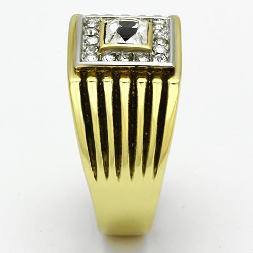 Two-Tone IP Gold (Ion Plating) Stainless Steel Ring with Top Grade Crystal in Clear