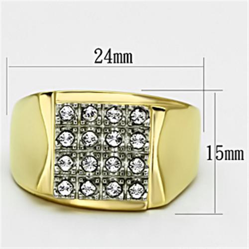 Two-Tone IP Gold (Ion Plating) Stainless Steel Ring with Top Grade Crystal in Clear